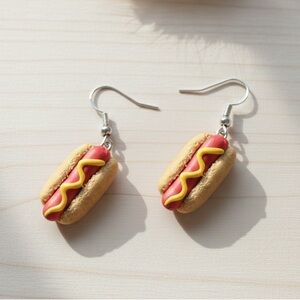 Mustard Hotdog Dangle - Handmade Earrings - Hypoallergenic